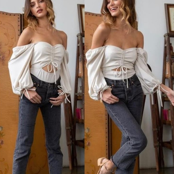 Lani The Label Off The Shoulder Michelle Bodysuit Cream Women's Size Small - Picture 1 of 6